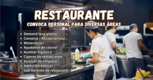 RESTAURANTE RECONOCIDO CONVOCA PERSONAL PARA DIVERSAS ÁREAS | POSTULA AHORA